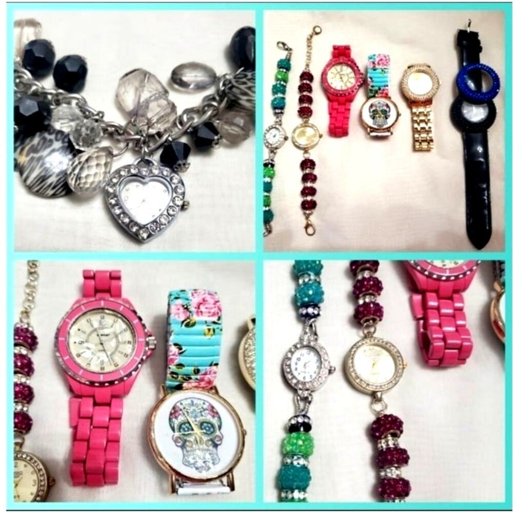Fashion Watches sugar skull Rhinestones charms hearts cheetah Jewelry gold pink